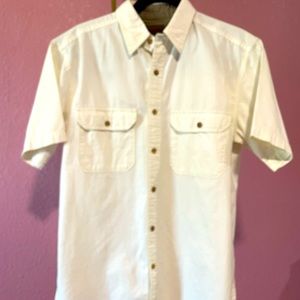 Men’s cream color short sleeve shirt.
